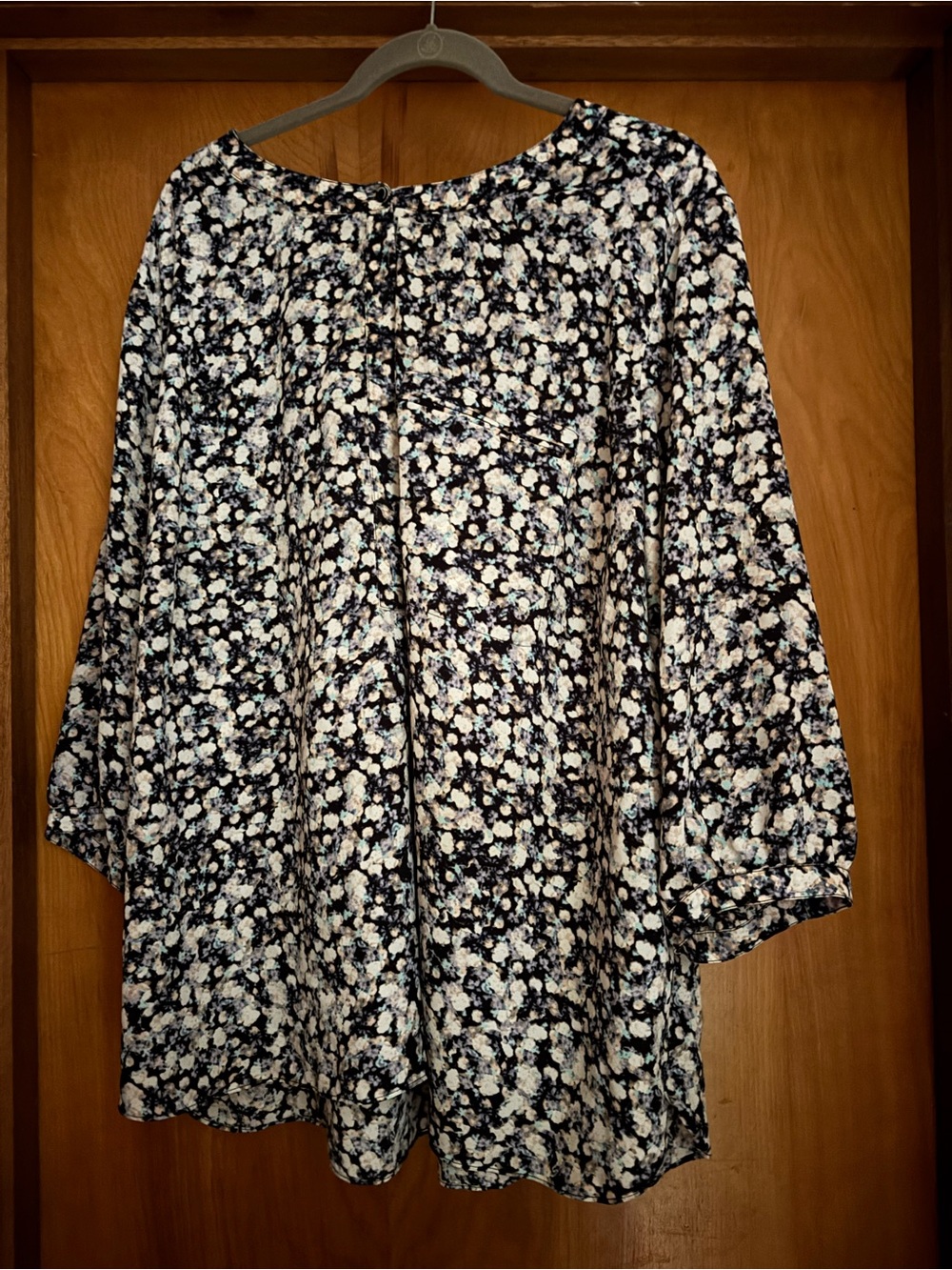 NYDJ Pintuck Blouse - black/blues/purple/white floral